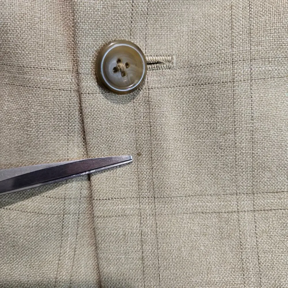 Joseph & Feiss Silk Wool Blend Beige Windowpane Blazer Sports Coat Size 41R
